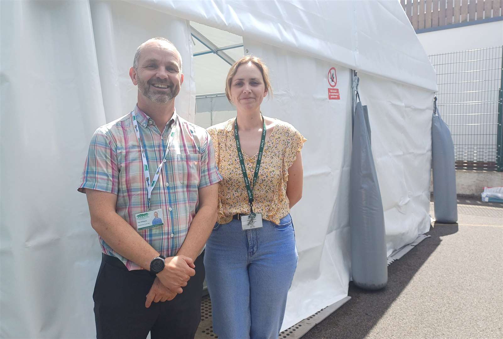 Headteacher Tim Williams with fundraiser Hannah Juden