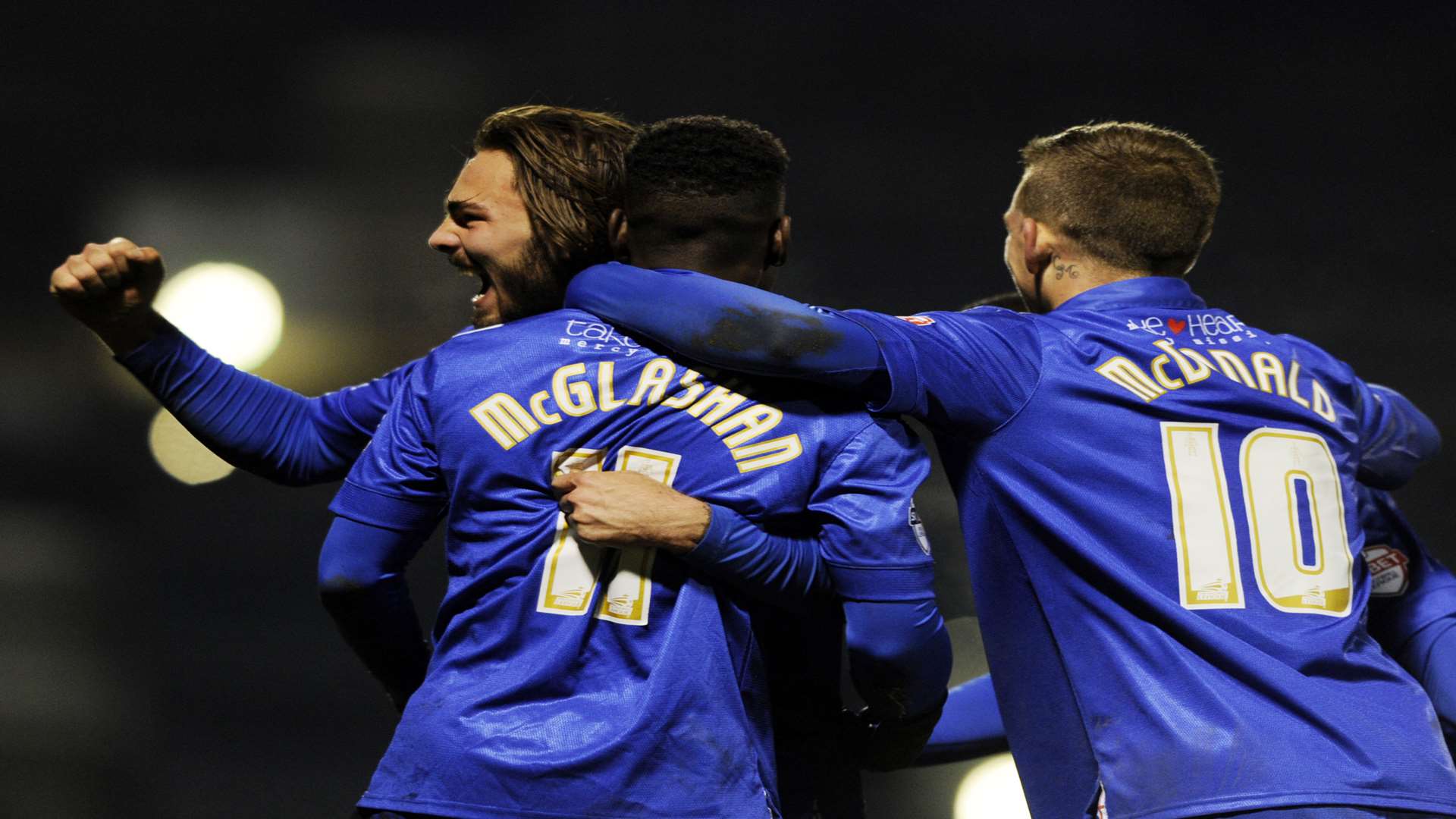 Jermaine McGlashan celebrates his goal with Cody McDonald Picture: Barry Goodwin