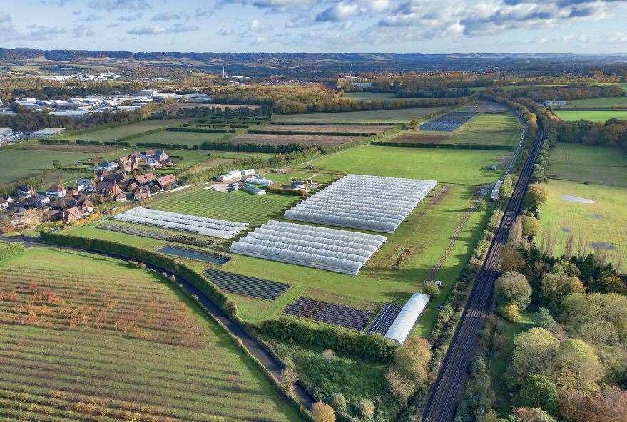 An aerial image of the Bradbourne site looking east