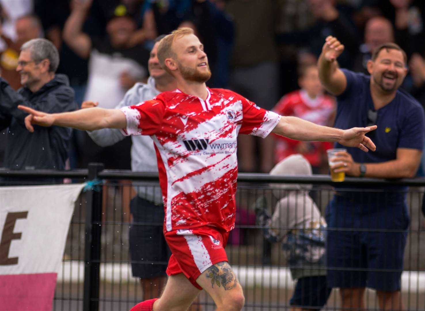 Two-goal goal Ramsgate winger Alfie Paxman has the crowd behind him as he celebrates. Picture: Stuart Watson