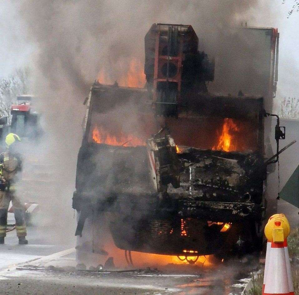 The crane lorry fire on the hard shoulder of the M20. Picture: Met Police