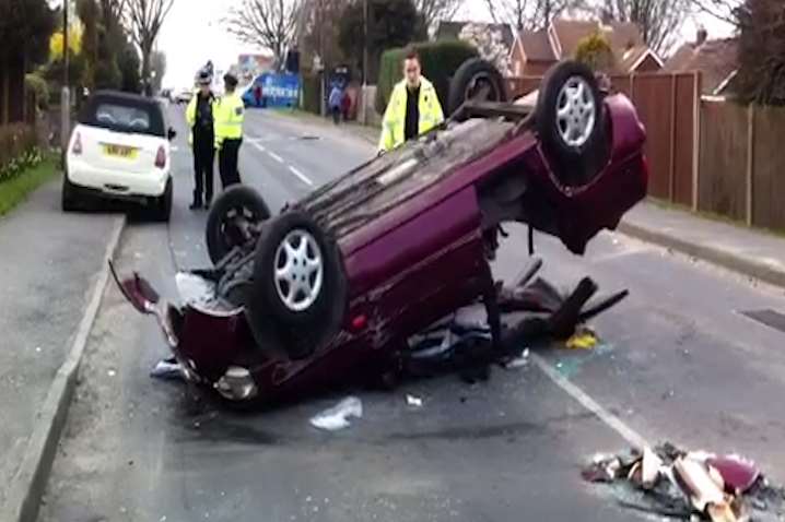 This car overturned in Sholden, Deal