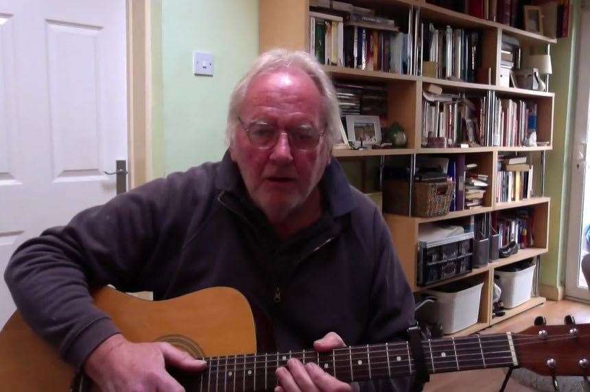 Keith Barnes on his guitar from Sheppey