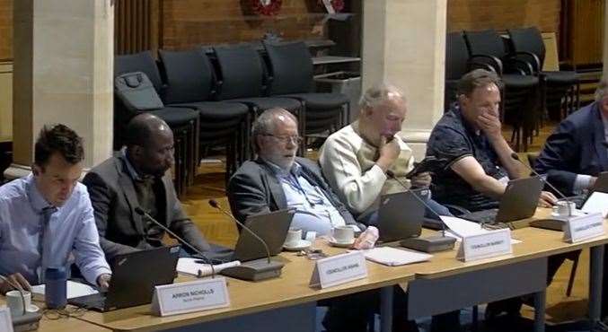 Cllr Roger Barrett appearing to be asleep during the Planning Committee meeting on June 5.