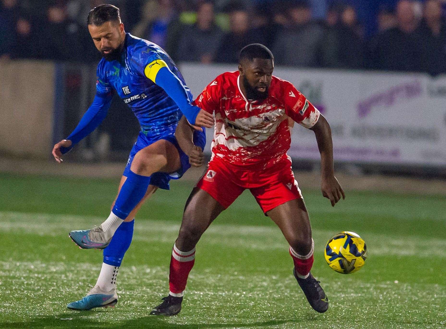 Midfielder Ben Greenhalgh, left, has seen his suspension upheld after he was red-carded in Margate’s 3-2 weekend loss at Whitehawk upheld. Picture: Ian Scammell