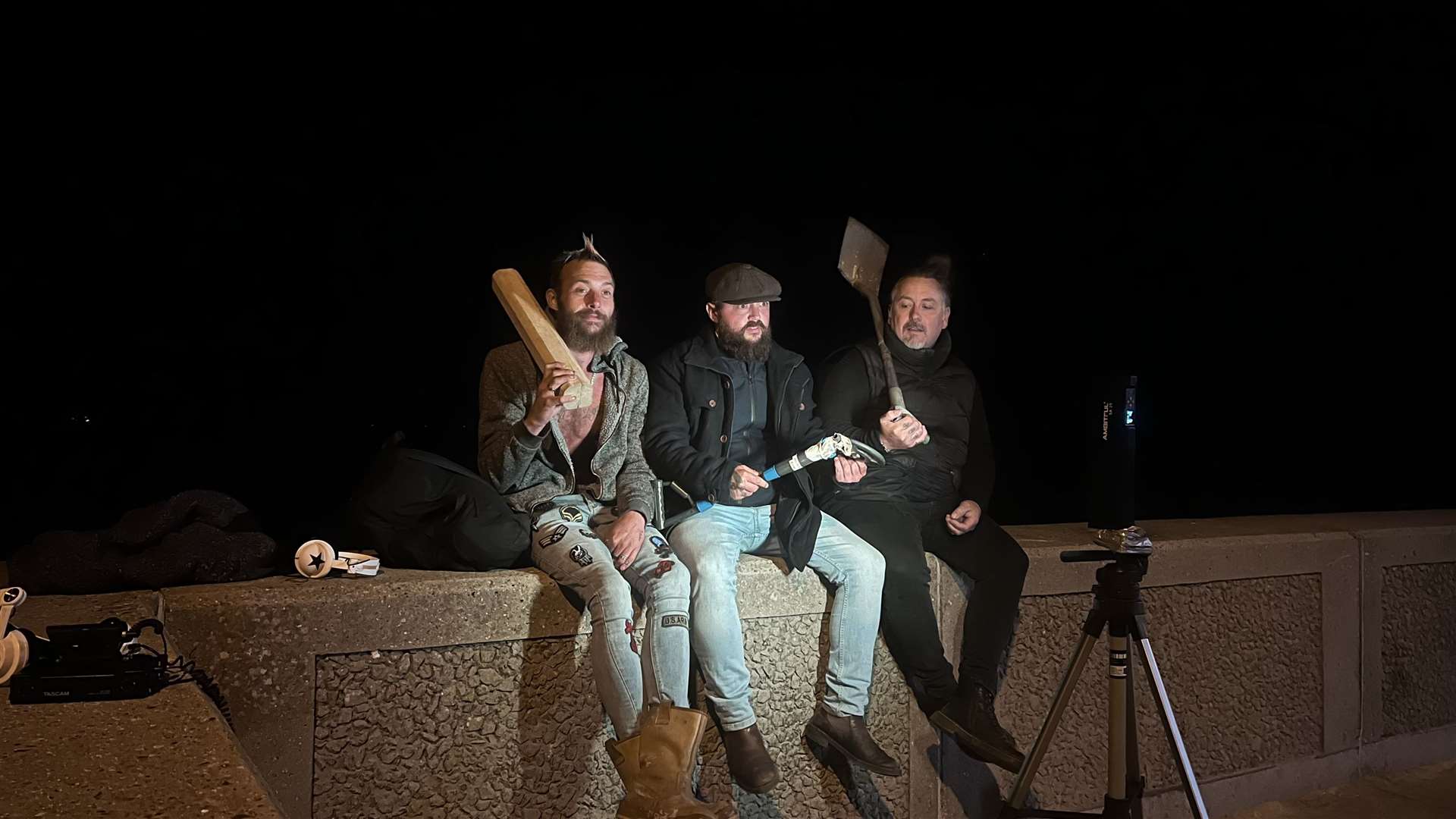 The three brothers, Maxwell (SJ Cooper), Dick (Nick Moulder) and Jefferrie (William Cooper) at night in Capers, a 'reality sitcom' based on Sheppey. Picture: Cooper-Gray Productions