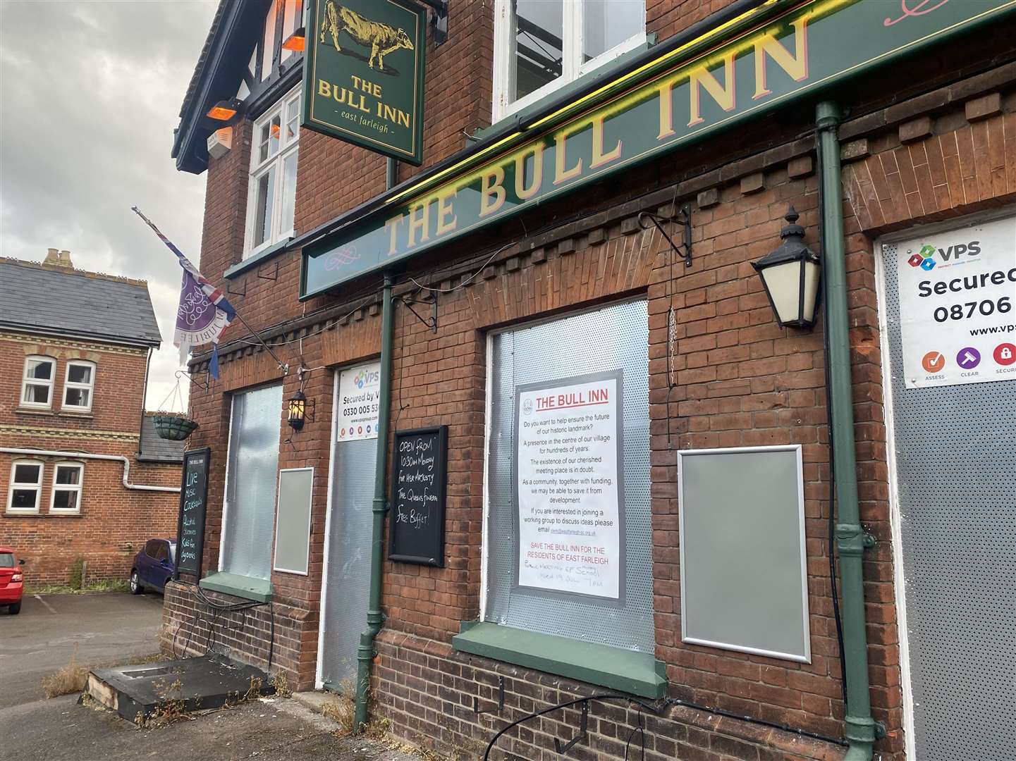 The boarded up Bull Inn in East Farleigh