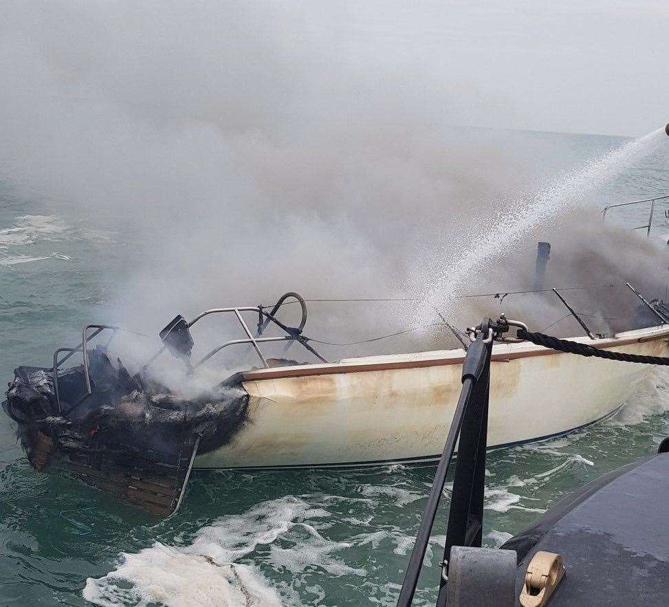 Lifeboat crews and staff from the nearby wind farm battled to save the boat for 45 minutes. Picture: Ramsgate RNLI (13678704)