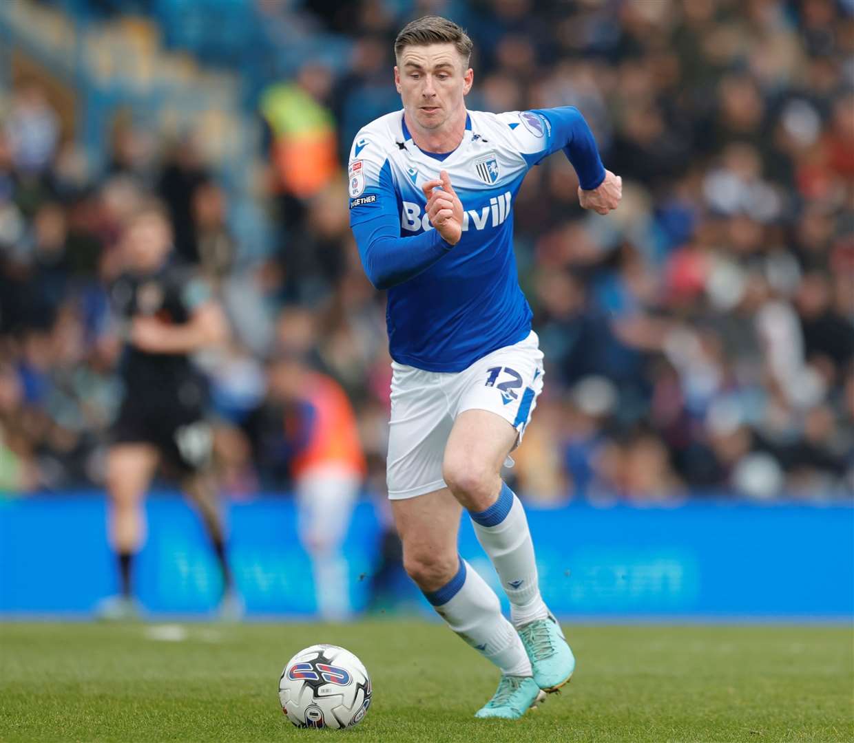 Oli Hawkins in possession for Gillingham at Priestfield. Picture: Julian_KPI