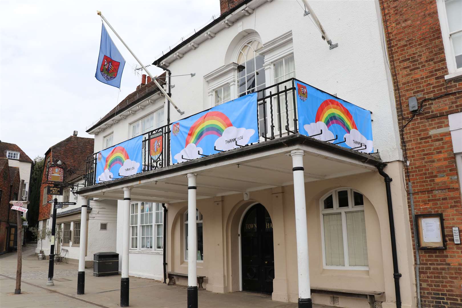 The banners have been put up on the town hall. Photo: TTC