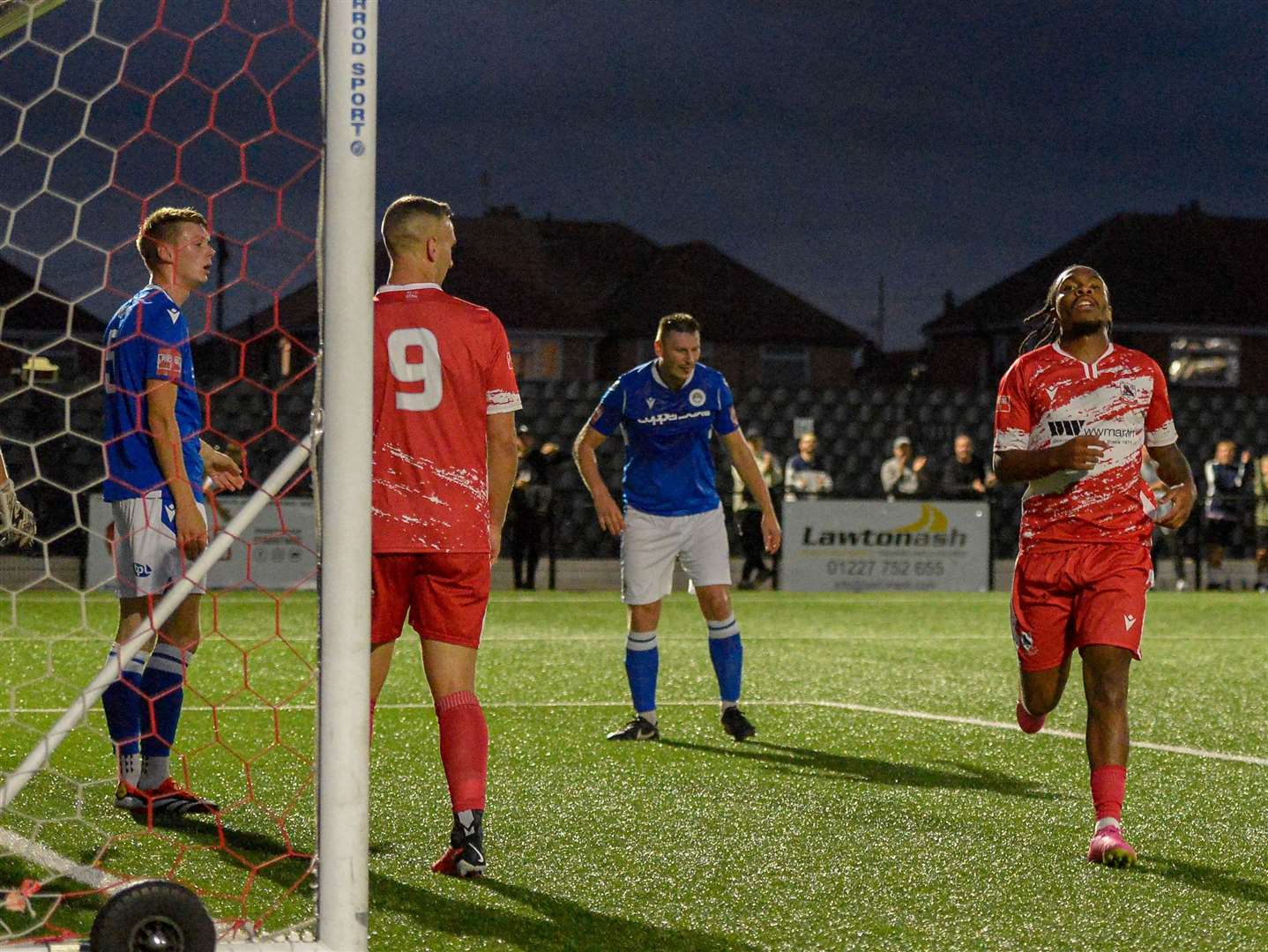 Tushaun Walters, right, celebrates after scoring for Ramsgate against Hythe a fortnight ago. Picture: Stuart Watson