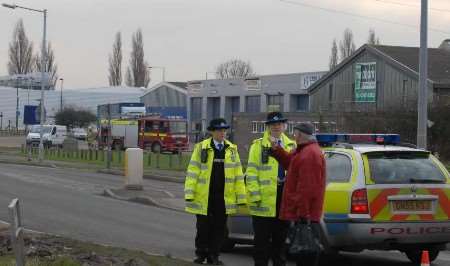 Police officers cordoned off the area. Picture: MIKE SMITH