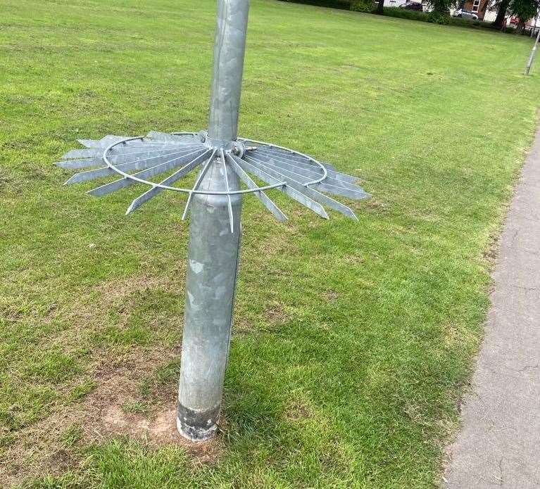 The anti-climb spikes have slipped down the CCTV post at Faversham Rec