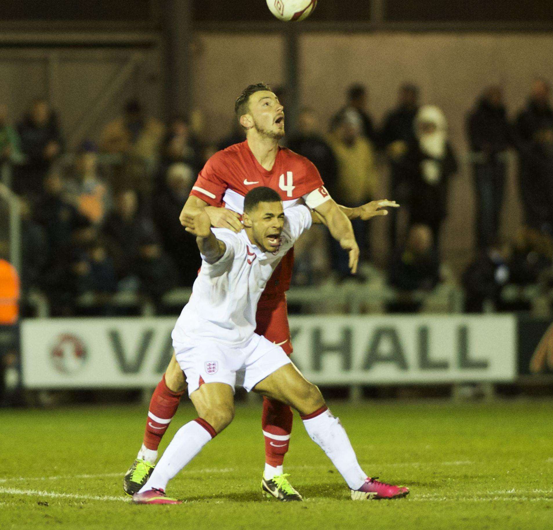 Andre Gray on England C duty at Dartford's Princes Park Picture: Andy Payton