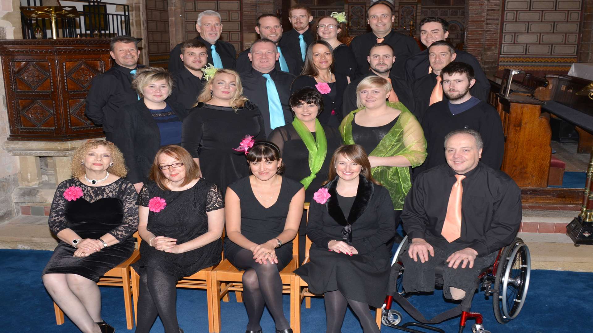 The P&O Ferries Choir in St Mary in Castro at Dover Castle. Mr Blomfield is on the far right.