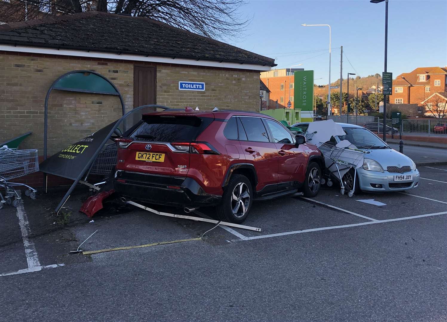 Two Toyotas have been damaged in the incident. Picture: Ollie Leonard