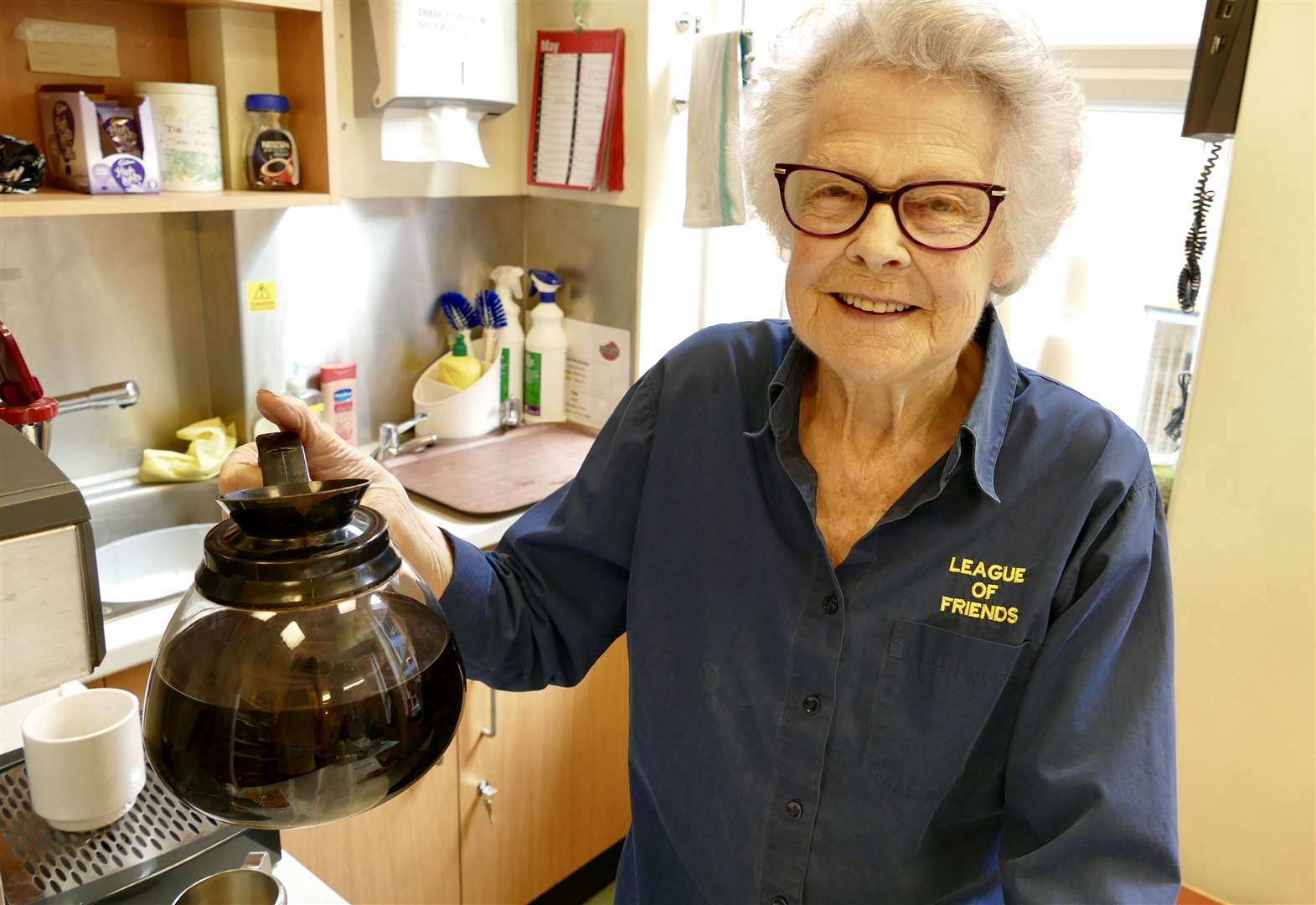 Marie Hepburn behind the tea bar