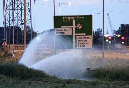 The water leak which sprung up near Neats Court off Thomsett Way. Picture by Alex Goodspeed