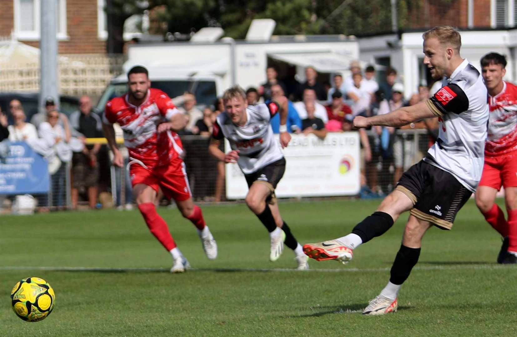 Deal defender Jack Paxman misses his first-half penalty. Picture: Paul Willmott