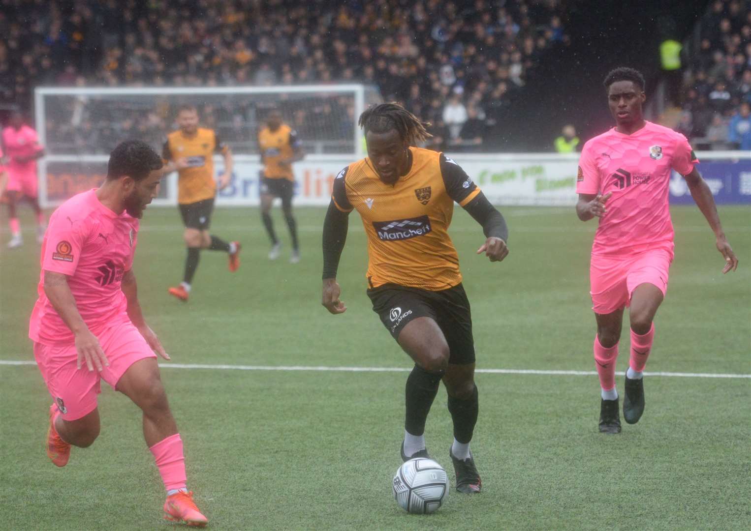 Maidstone forward Christie Pattisson runs at the Dartford defence Picture: Chris Davey