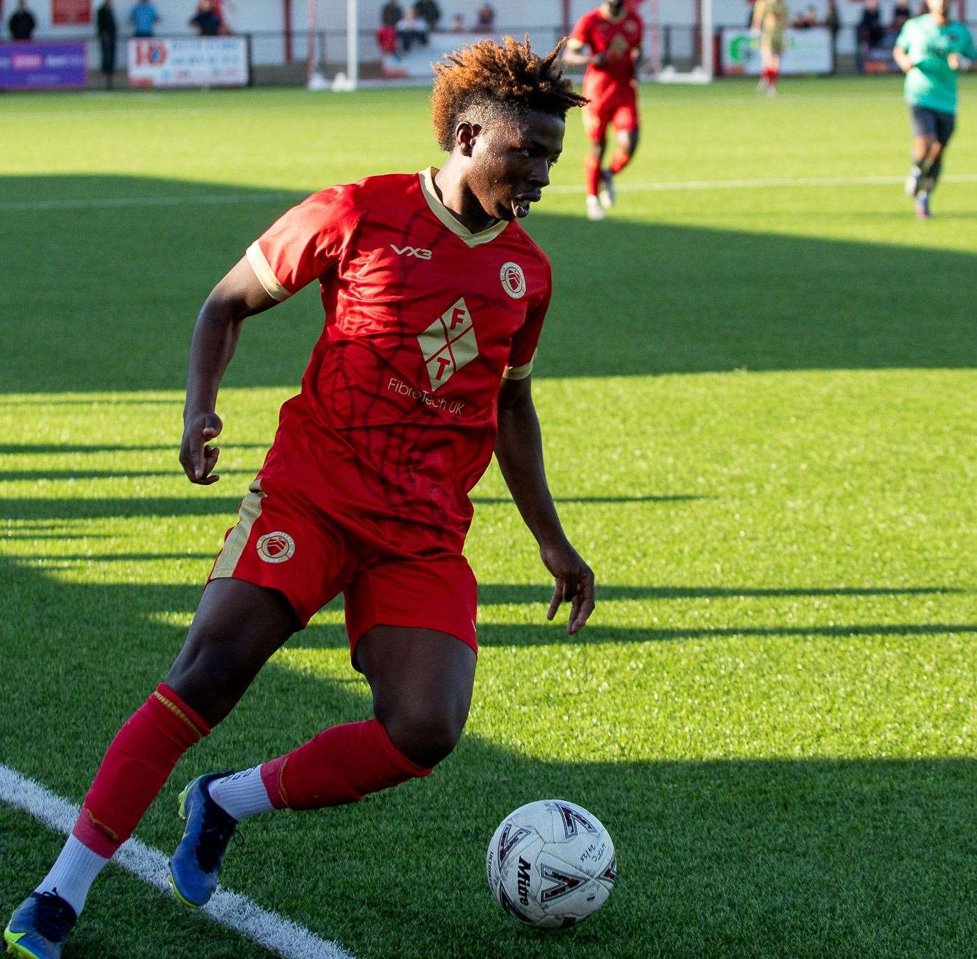 Midfielder Jayden Silcott-Brown driving down the wing for Whitstable. Picture: Les Biggs