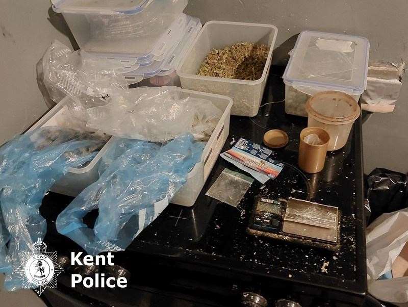 Items found in a drugs search by police in the London Road area of Dover. Picture: Kent Police