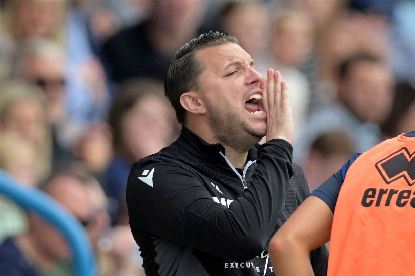 Gillingham manager Mark Bonner delivering instructions from the sideline on Saturday Picture: Keith Gillard