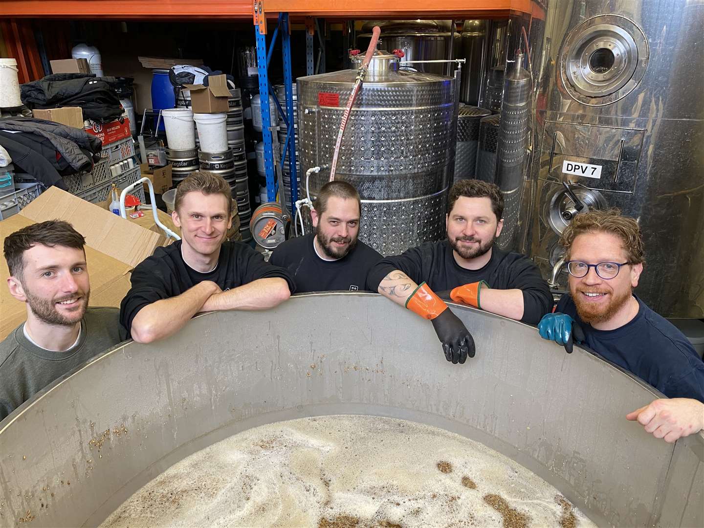 The brewery team, from left, Patrick Smith, Will Auty, Ian Hickmott, Tom Ferguson and Calvin Gear