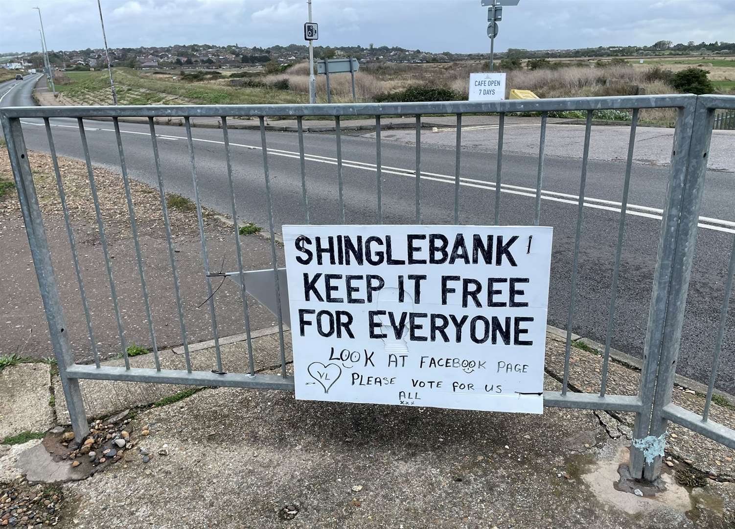 Signs calling to keep the Shingle Bank free are displayed in the area