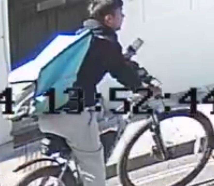 The man officers want to identify was carrying a Deliveroo bag and riding a white bike. Picture: Kent Police Canterbury assault