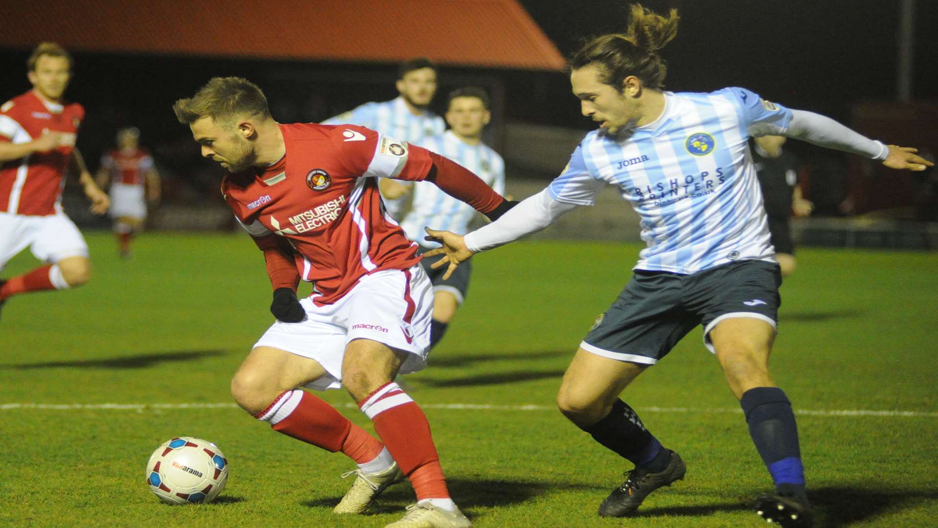 Ebbsfleet's Matt Godden holds up play during the 2-2 draw with Havant & Waterlooville Picture: Steve Crispe