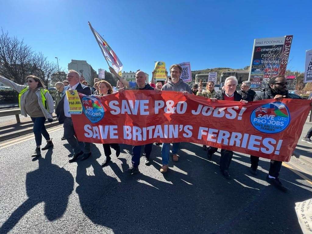 Protesters in Dover at the manner in which P&O axed hundreds of staff