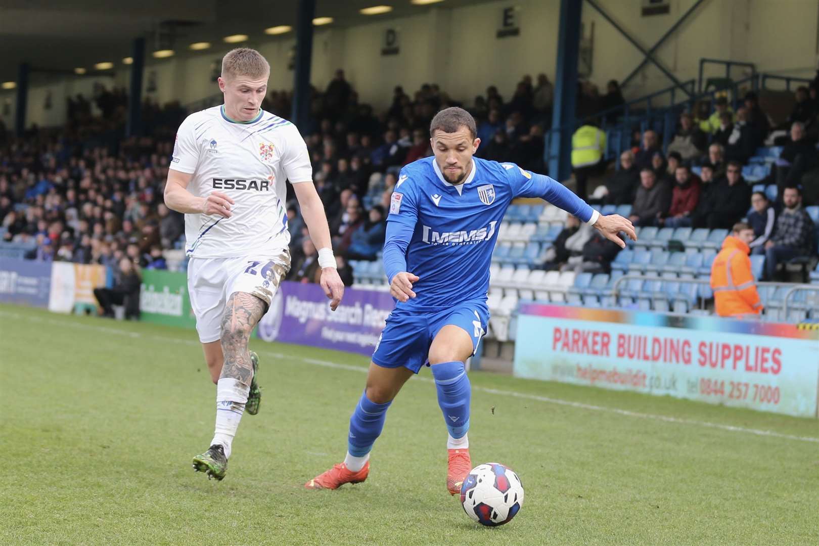 Cheye Alexander on the ball for Gillingham against Tranmere