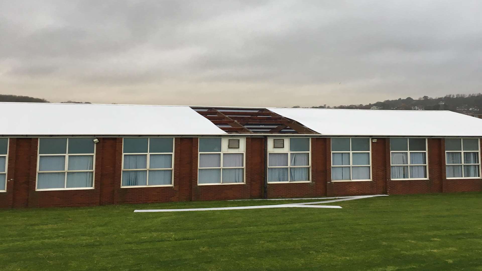 A large amount of Hythe Pool's roof had blown off in the heavy winds. Picture: Alex Giddings