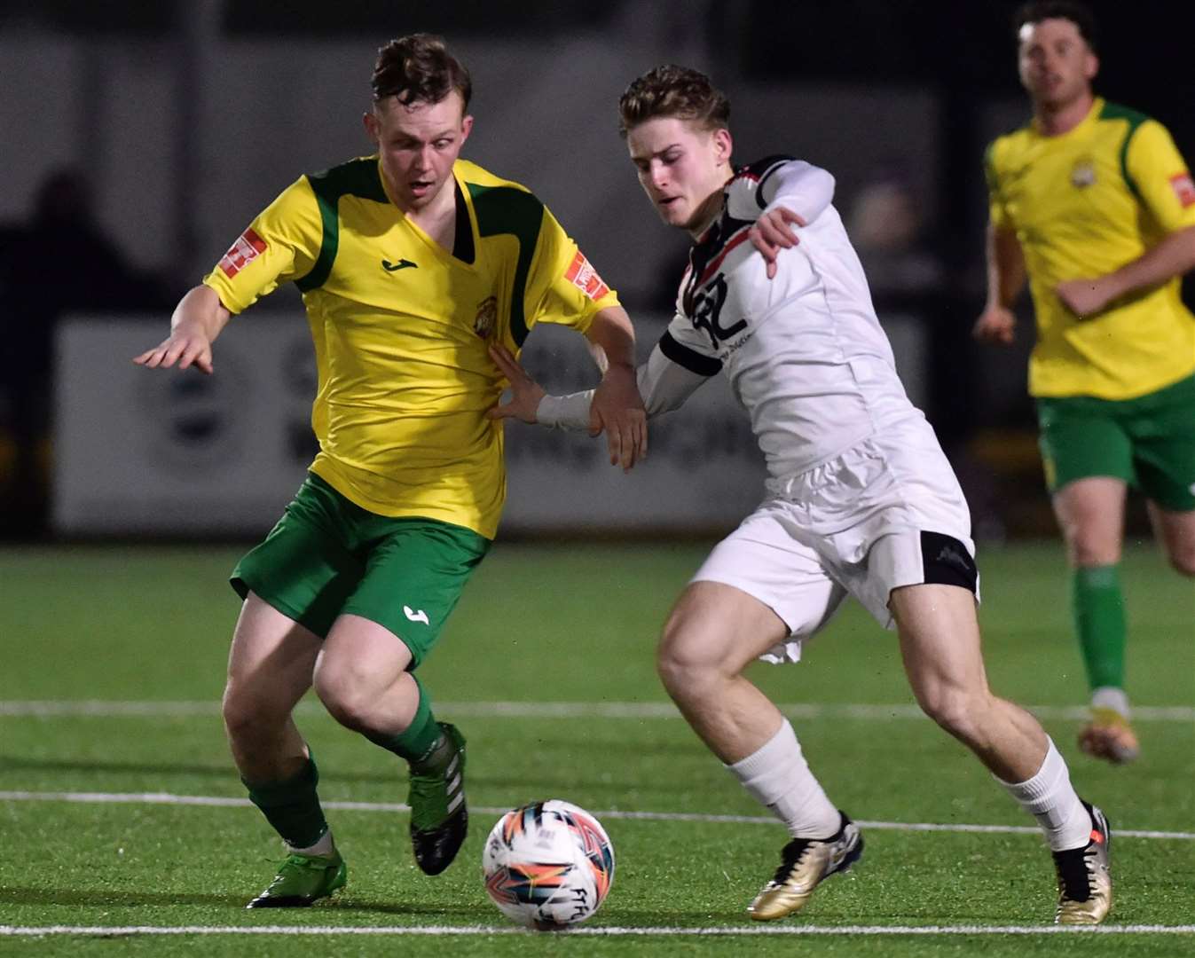 Nathan Wood in midfield action for Faversham against the Hoops at Salters Lane. Picture: Ian Scammell