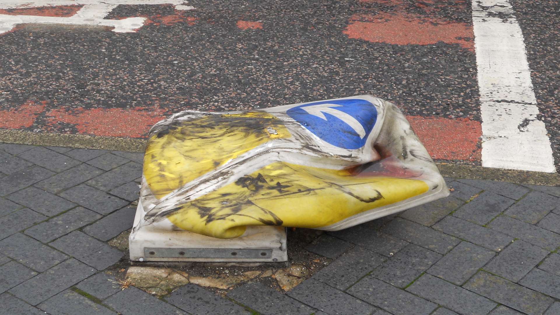 A damaged traffic beacon at the Barbican