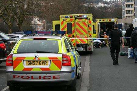 Scene outside Bryant Street Medical Centre, Chatham, after a man suffered a cardiac arrest this morning