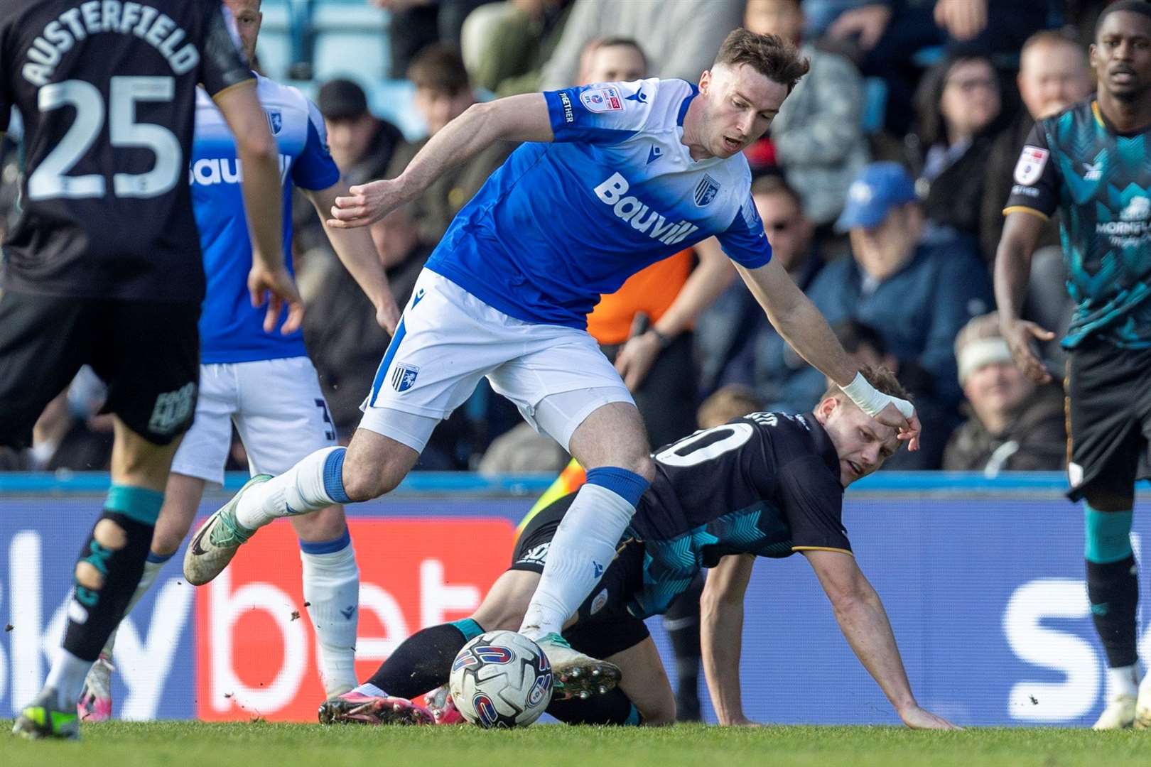 Conor Masterson in action for Gillingham at Priestfield Picture: @Julian_KPI