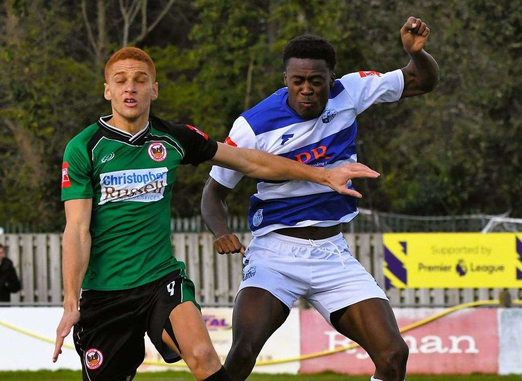 Forward Tashi-Jay Kwayie, left, has agreed to join Faversham from Isthmian South East Phoenix Sports this summer. Picture: Marc Richards