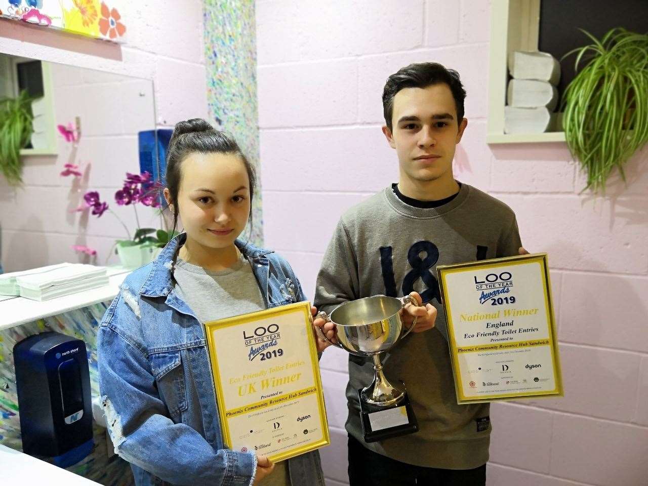 Trustees Molly Purvis and Jack Beadle in the award winning washroom