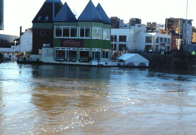 Bridges Wine Bar as water rises around it