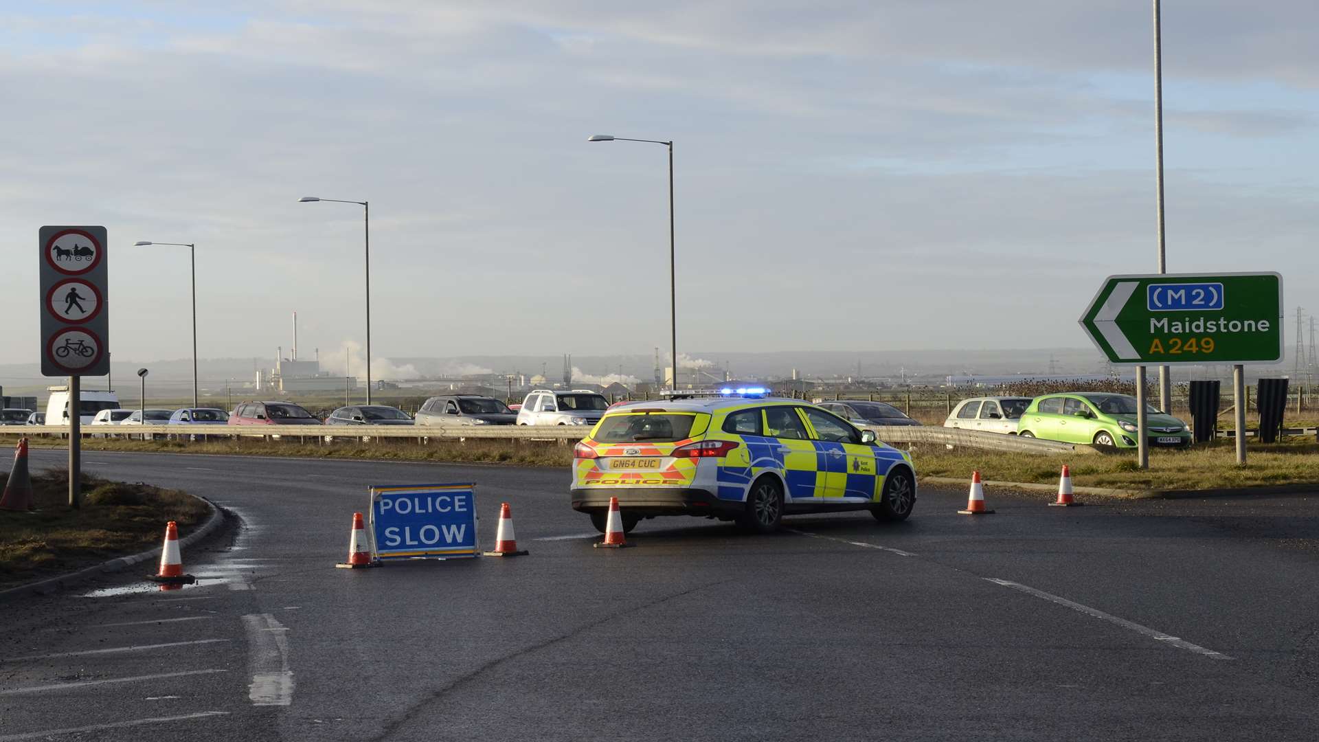 The scene on the A249 this morning. Picture: Barry Hollis.