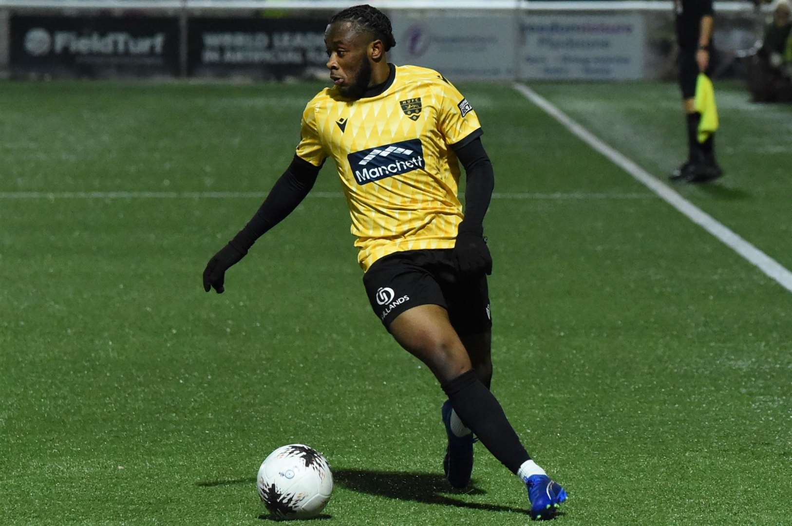 Stones debutant Jephte Tanga runs at the Dartford defence. Picture: Steve Terrell