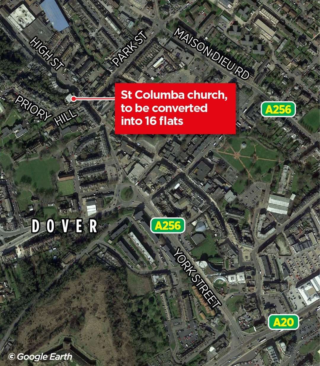 The former St Columba church is in Dover High Street