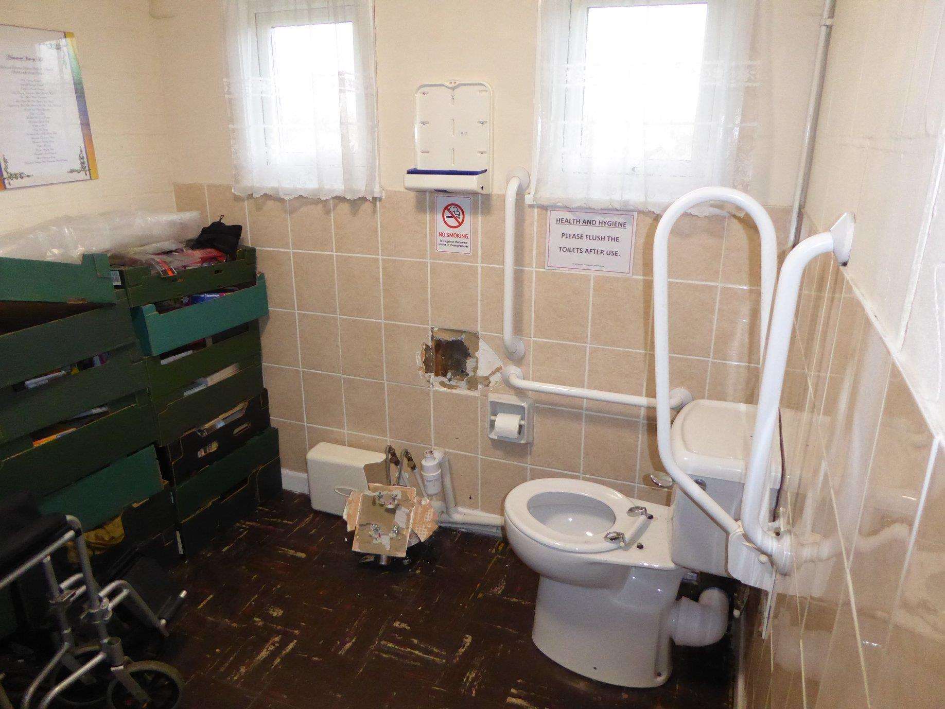 The sink was yanked off the wall in the disabled toilet