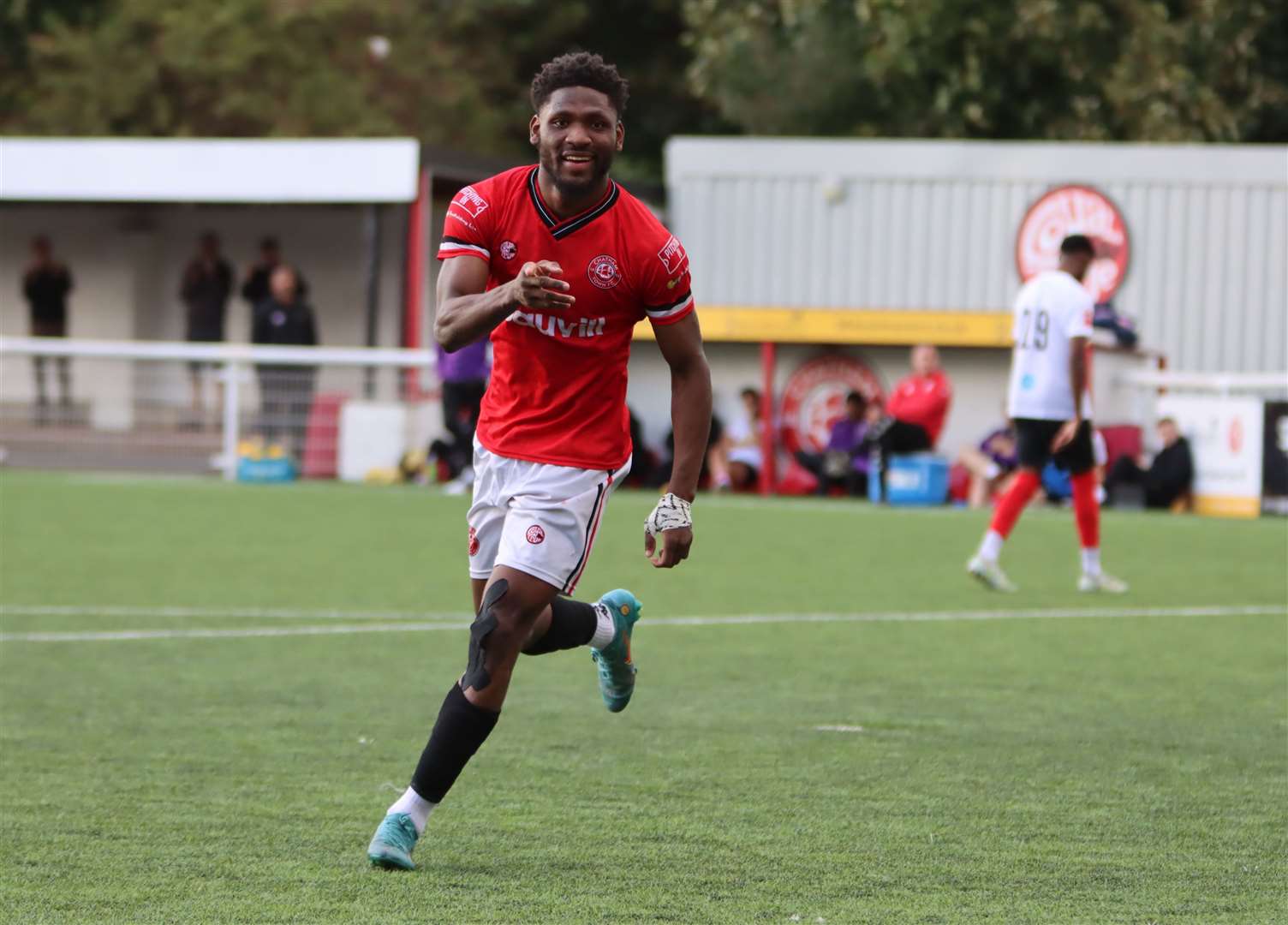 Ashley Nzala celebrates scoring for Chatham Picture: Max English @max_ePhotos