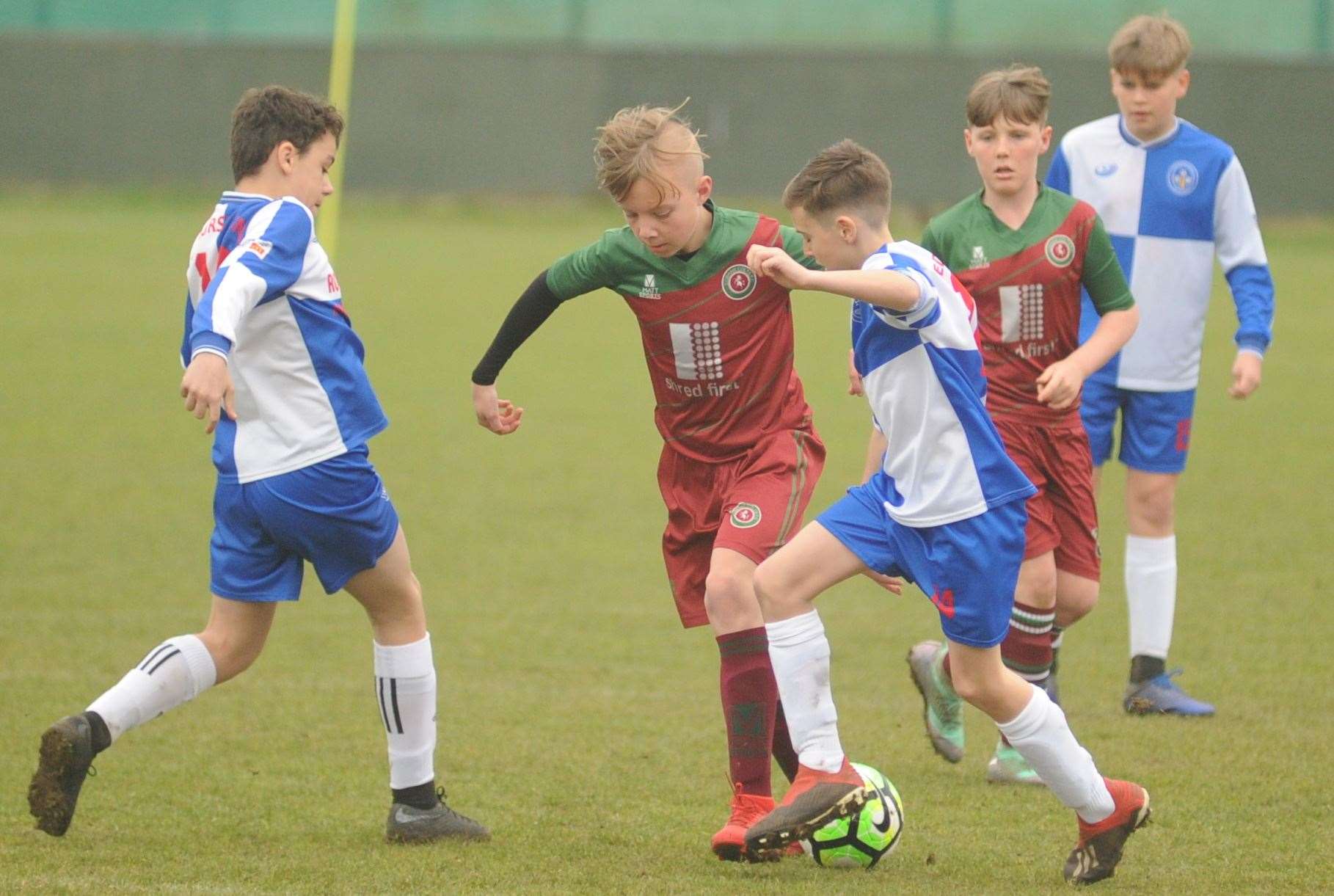 Under-12 League Cup final action between Cobham Colts Blue and Bredhurst Juniors Picture: Steve Crispe