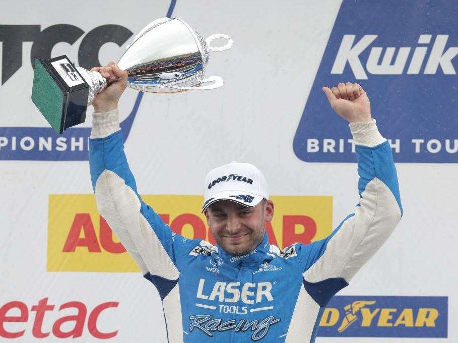 Jake Hill on the podium at Knockhill. Picture: Jakob Ebrey/BMW