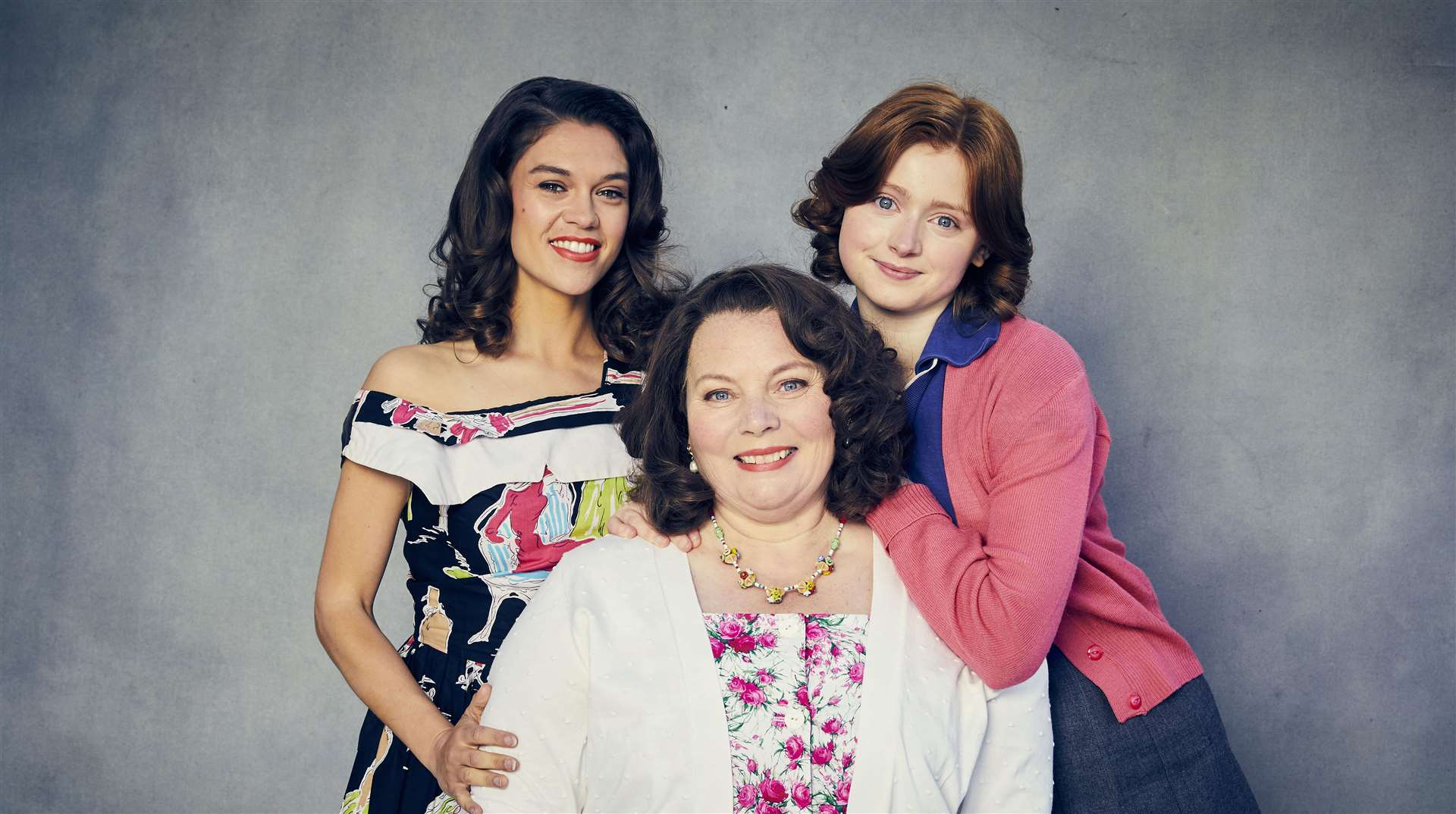 Mariette Larkin (Sabrina Bartlett), Ma Larkin (Joanna Scanlan) and Primrose Larkin (Lydia Page) Picture: ITV Plc / Objective Fiction / Genial Productions