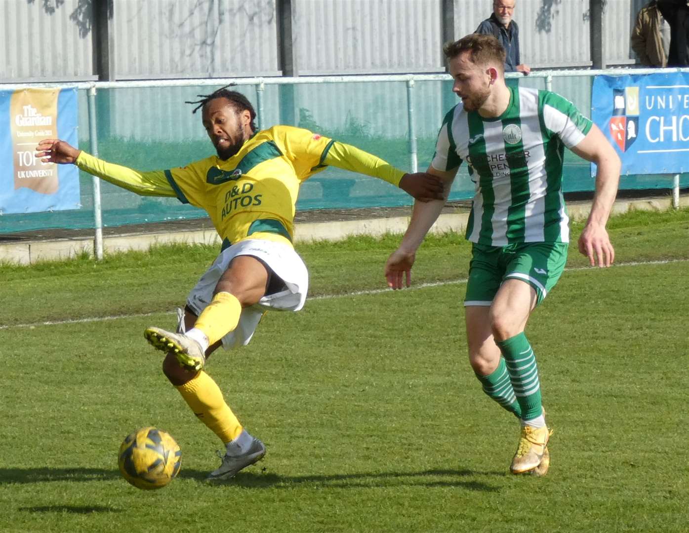 Defender Bradley Simms in action at Chichester on Saturday. Picture: Simon Jasinski